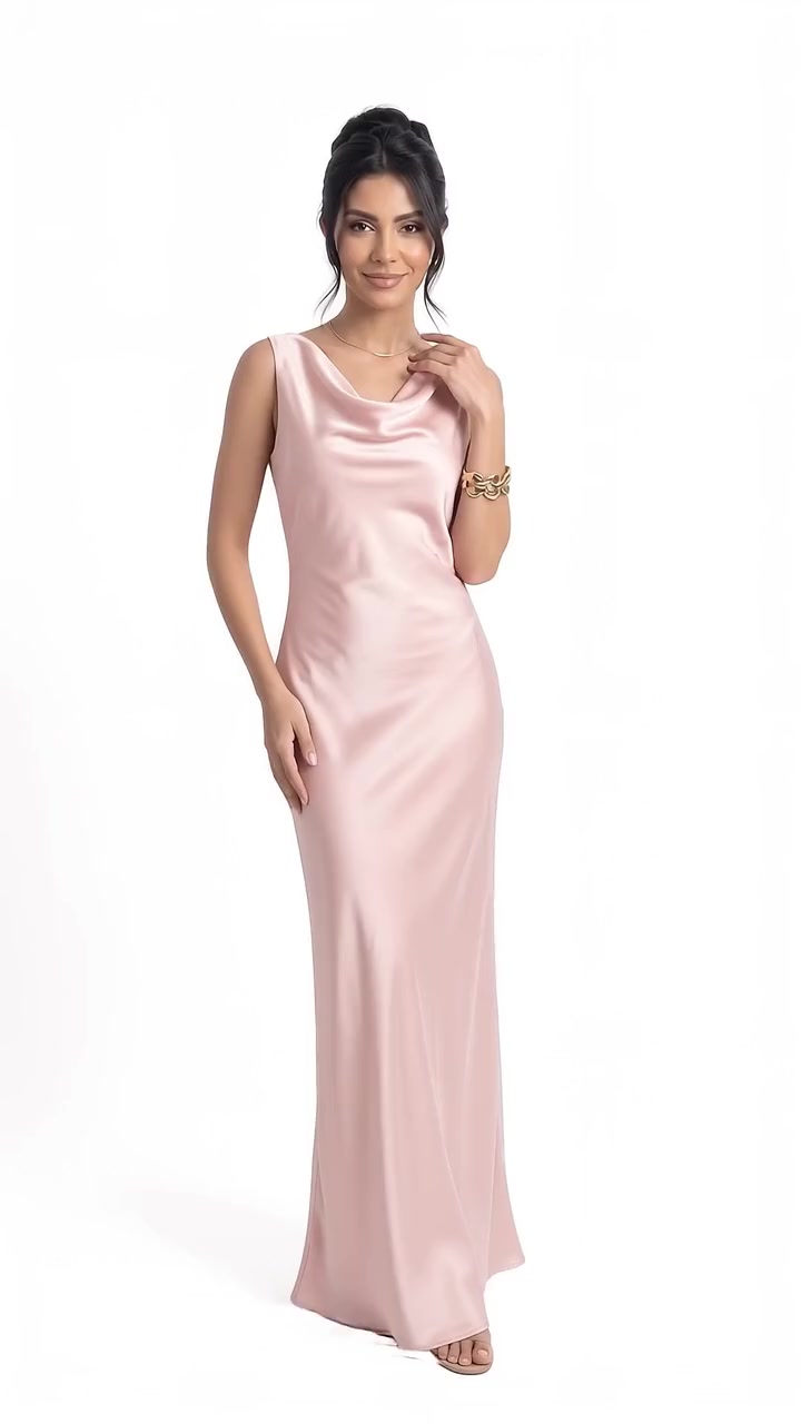 Backless Cowl-Drape Silk Maxi Dress - Blush Pink