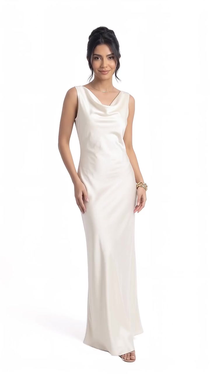 Backless Cowl-Drape Silk Maxi Dress - Creamy White