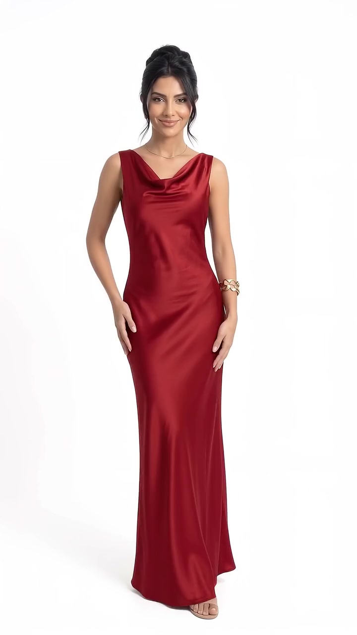 Backless Cowl-Drape Silk Maxi Dress - Crimson Red