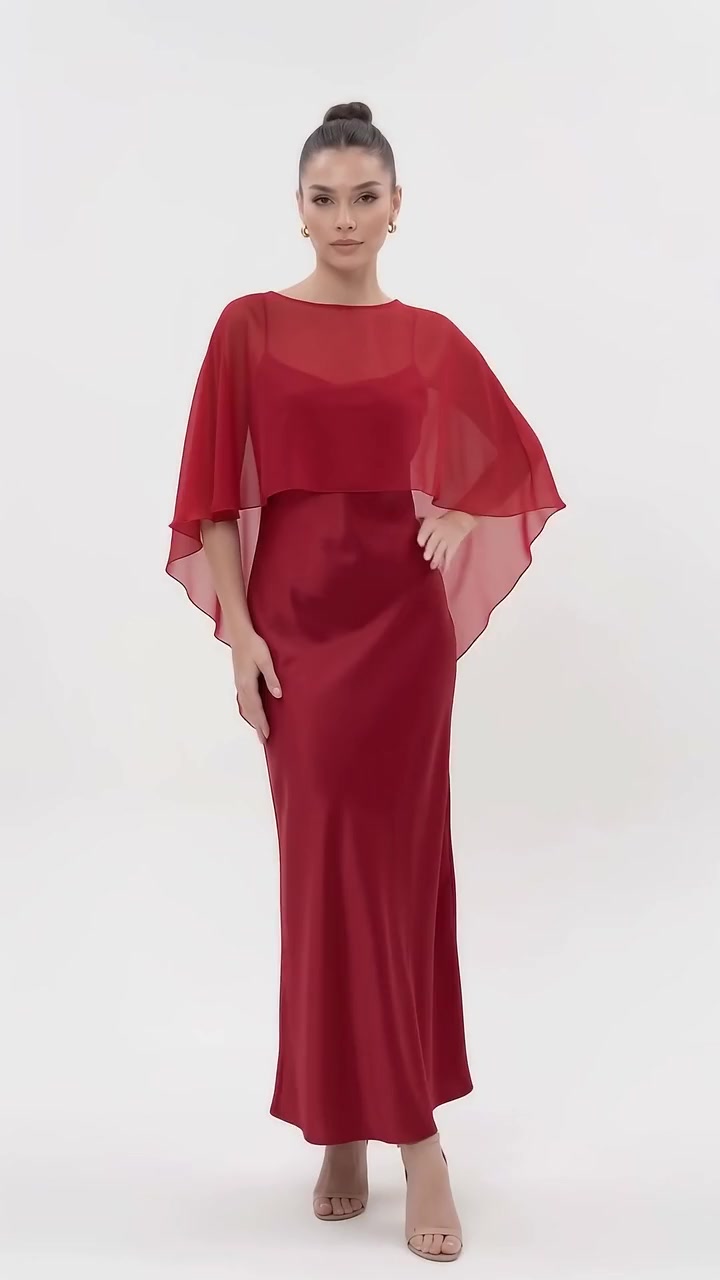 Chiffon Capelet Overlay - Crimson Red