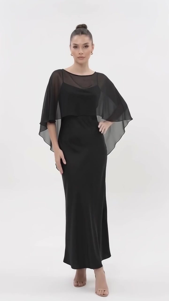 Chiffon Capelet Overlay - Midnight Black