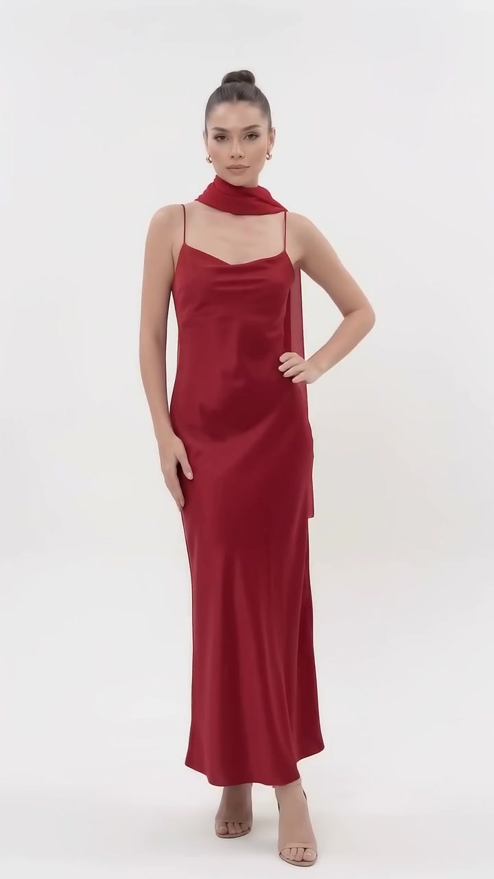 Chiffon Sweeping Scarf - Crimson Red