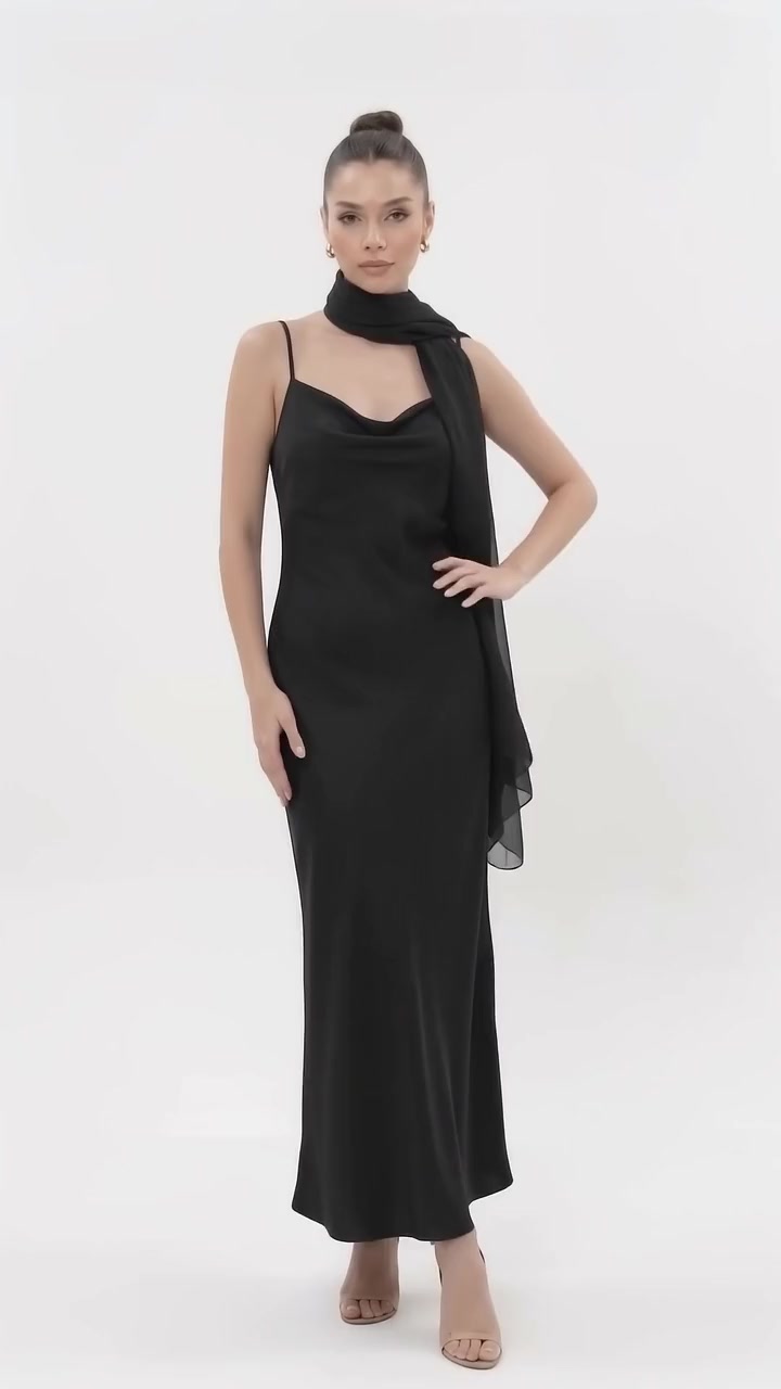 Chiffon Sweeping Scarf - Midnight Black