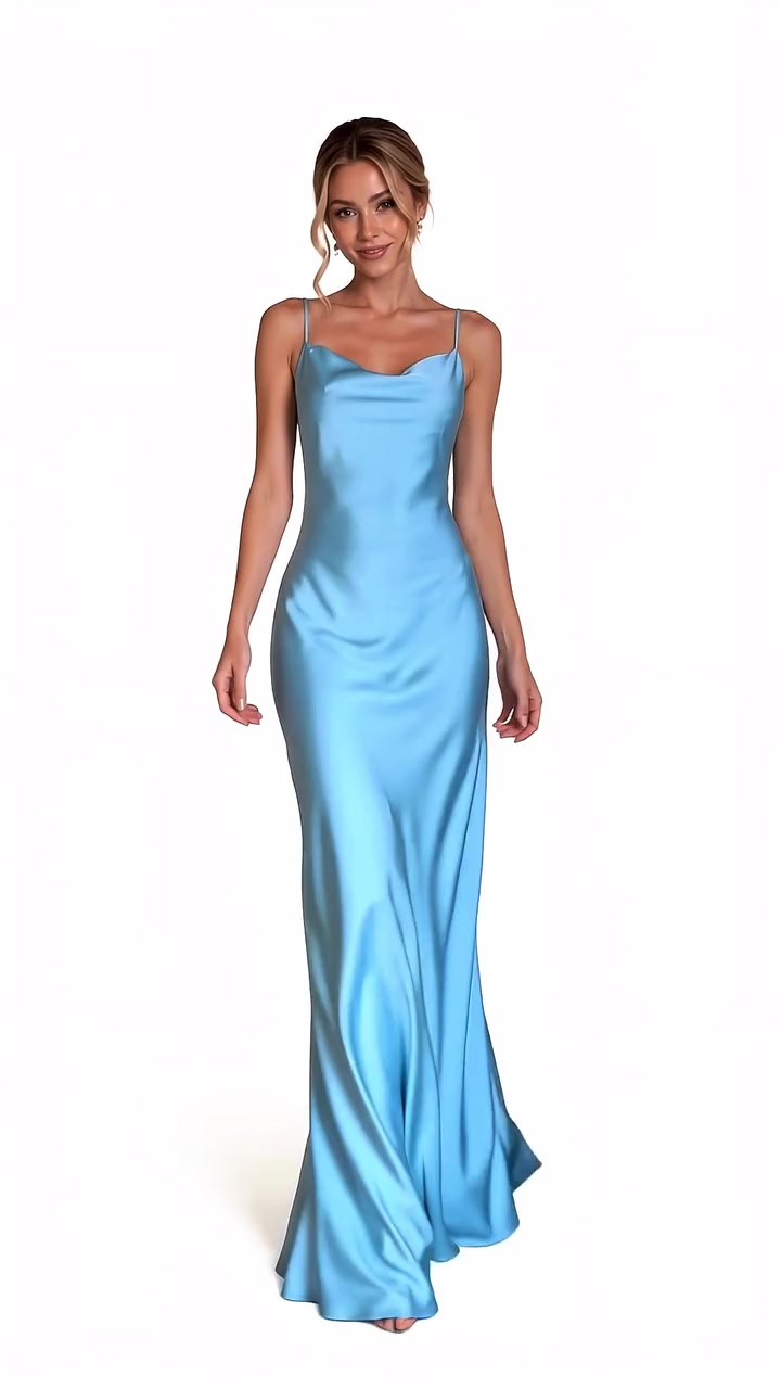 Crystal Blue – Baby Blue · Cowl-Neck Satin Slip Dress