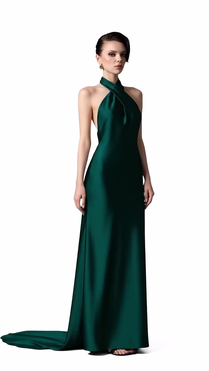 Emerald Allure – Emerald Green · Cross-Halter Open-Back Gown