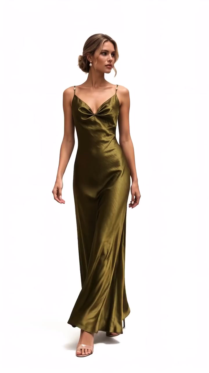 Luna Pearl – Olive · Pearl-Strap Satin Slip Dress