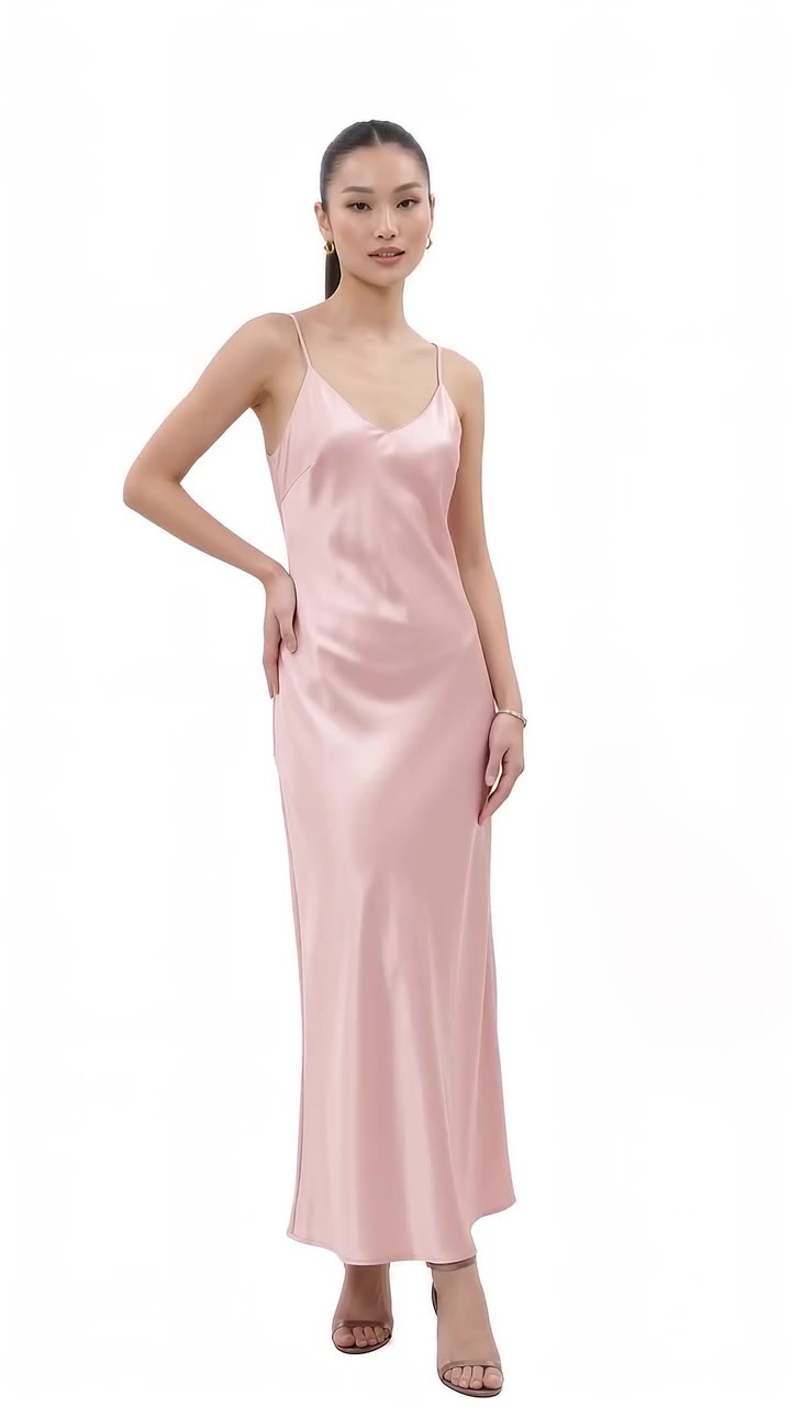 Open-Back V-Neck Satin Maxi Dress - Blush Pink
