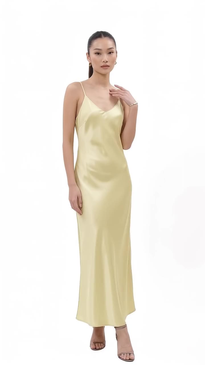 Open-Back V-Neck Satin Maxi Dress - Soft Lime