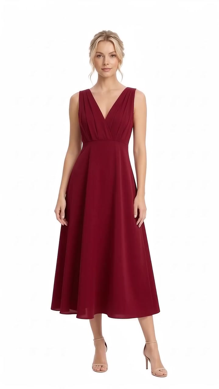 Ruched V-Neck Satin Maxi Dress - Ruby Red