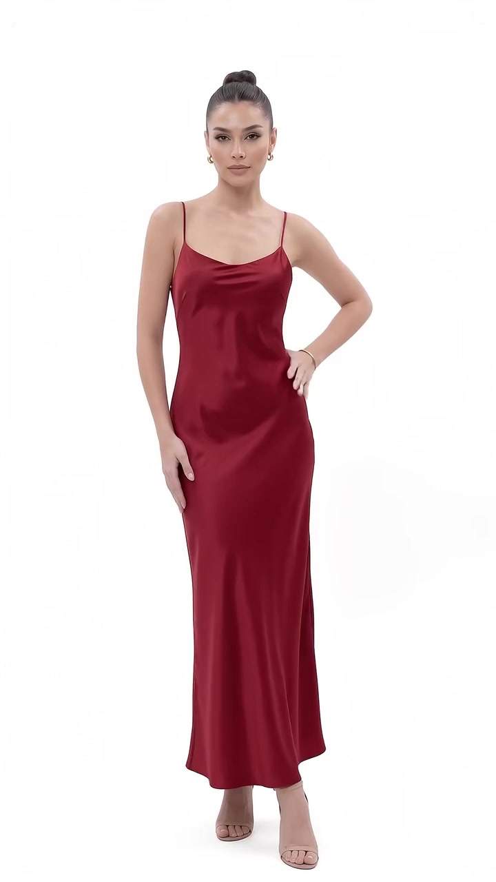 Silk Slip Maxi Dress - Crimson Red