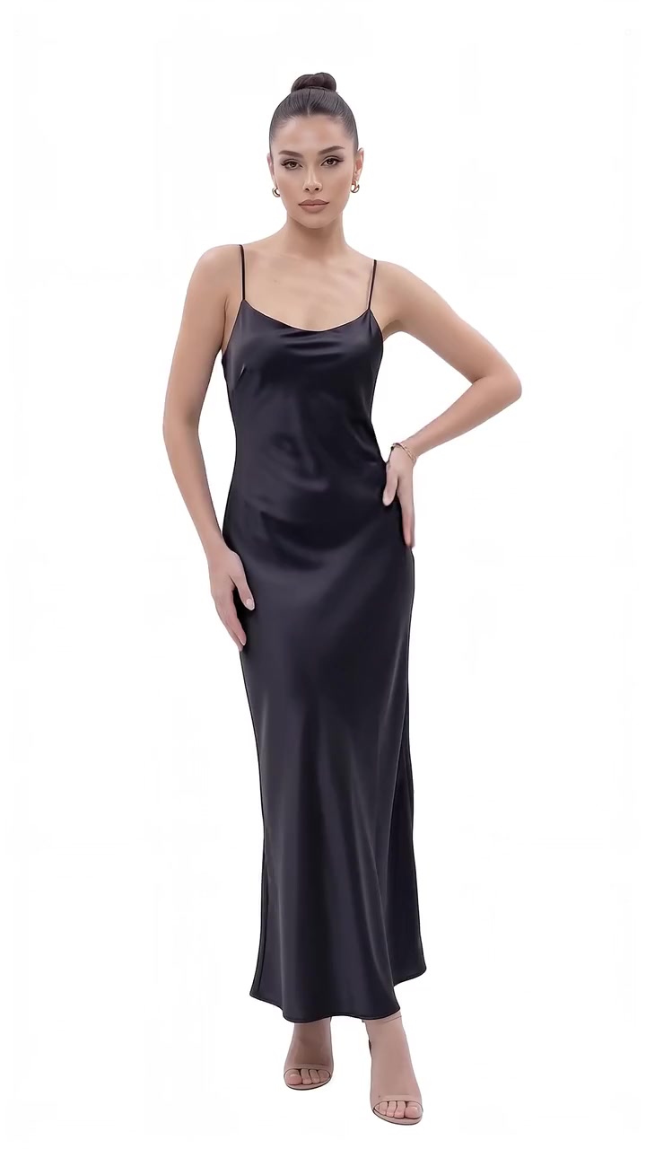 Silk Slip Maxi Dress - Midnight Black