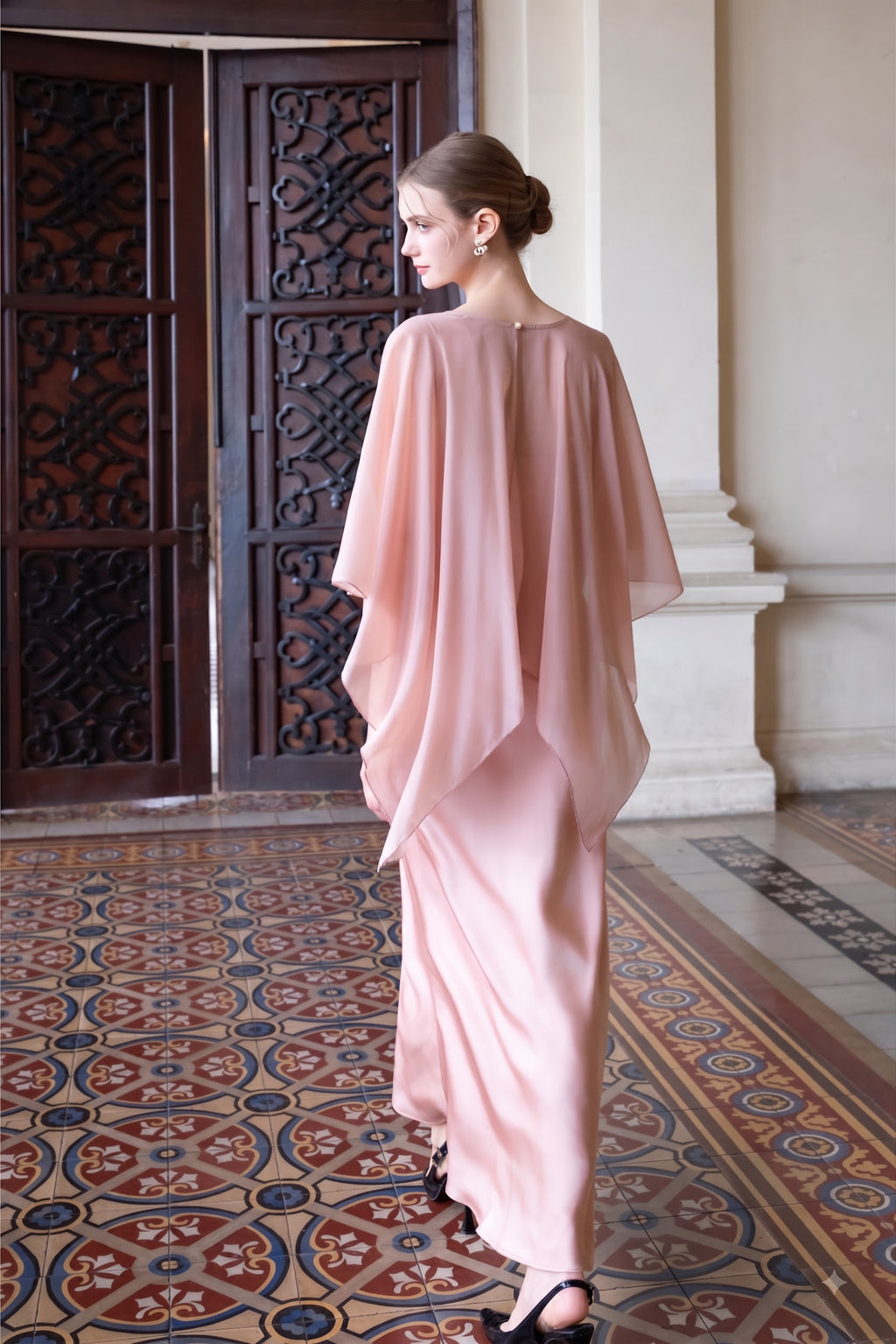 Silk Chiffon Capelet Overlay - Blush Pink