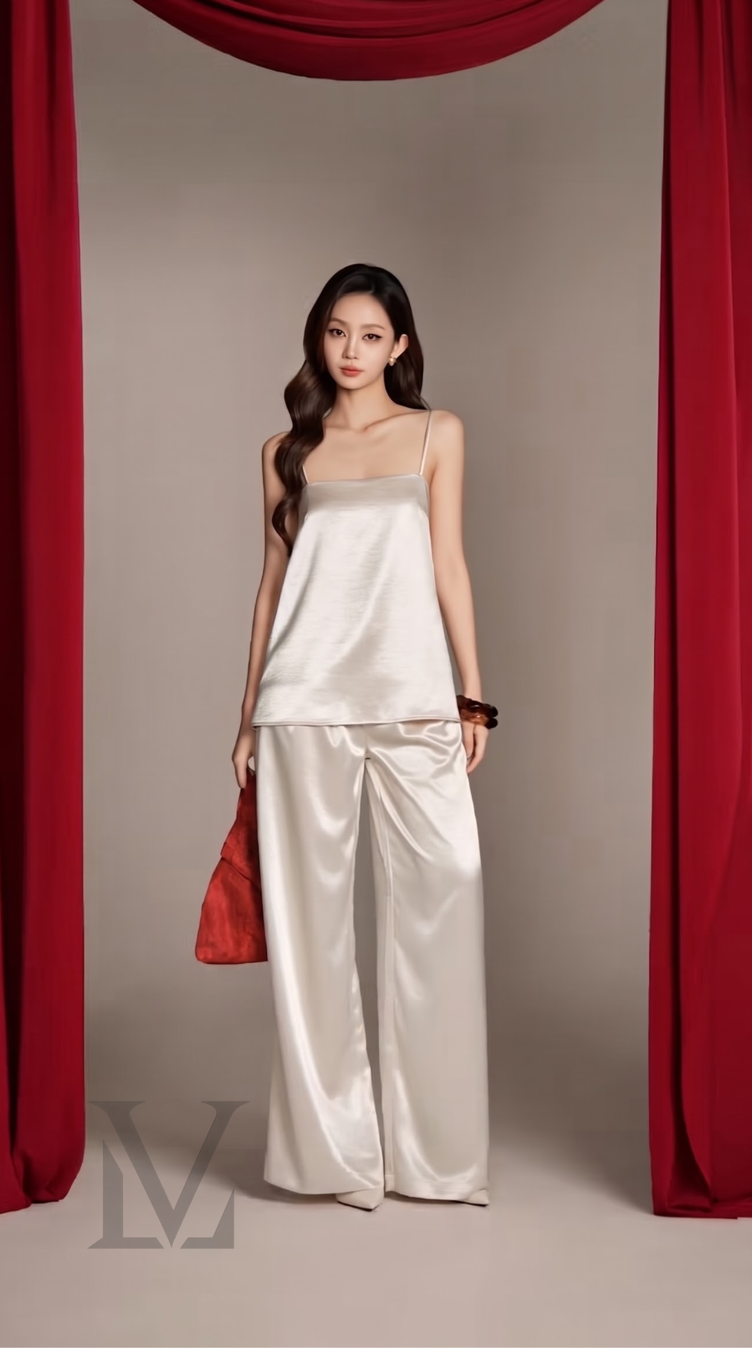 Bow-Back Silk Camisole & Pant Set - Creamy White