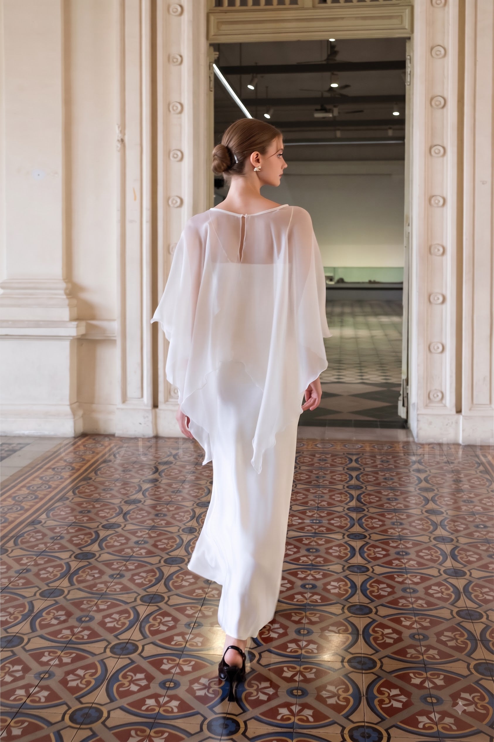Silk Chiffon Capelet Overlay - Creamy White