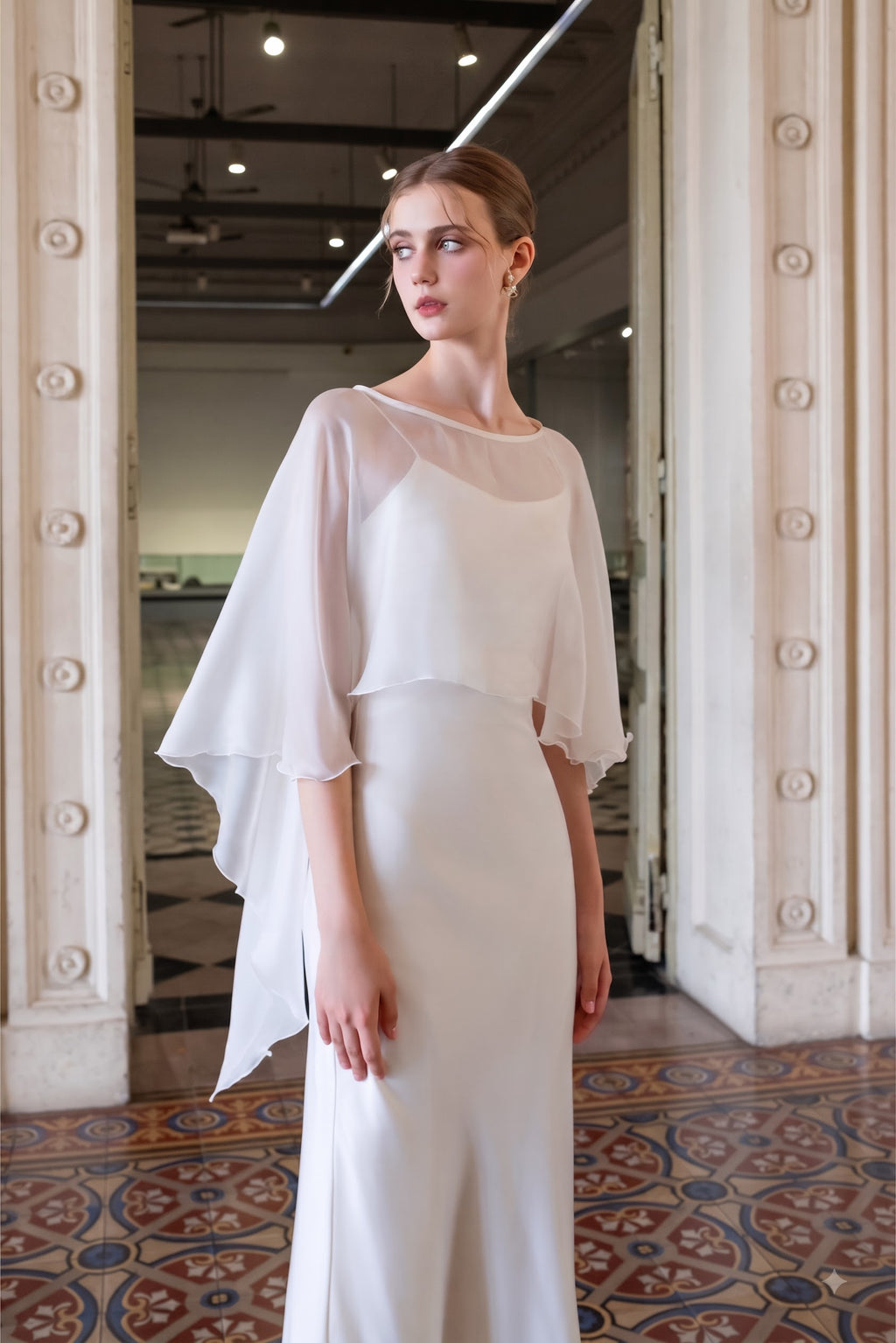 Silk Chiffon Capelet Overlay - Creamy White