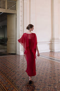 Silk Chiffon Capelet Overlay - Crimson Red