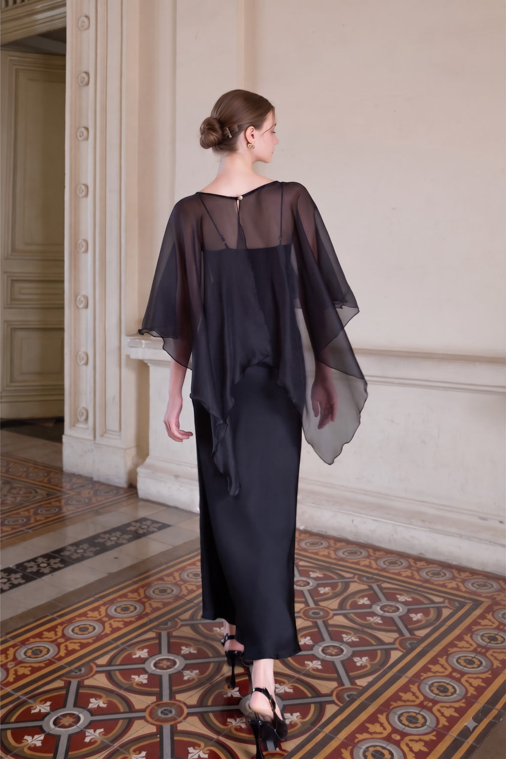 Silk Chiffon Capelet Overlay - Midnight Black