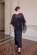 Silk Chiffon Capelet Overlay - Midnight Black