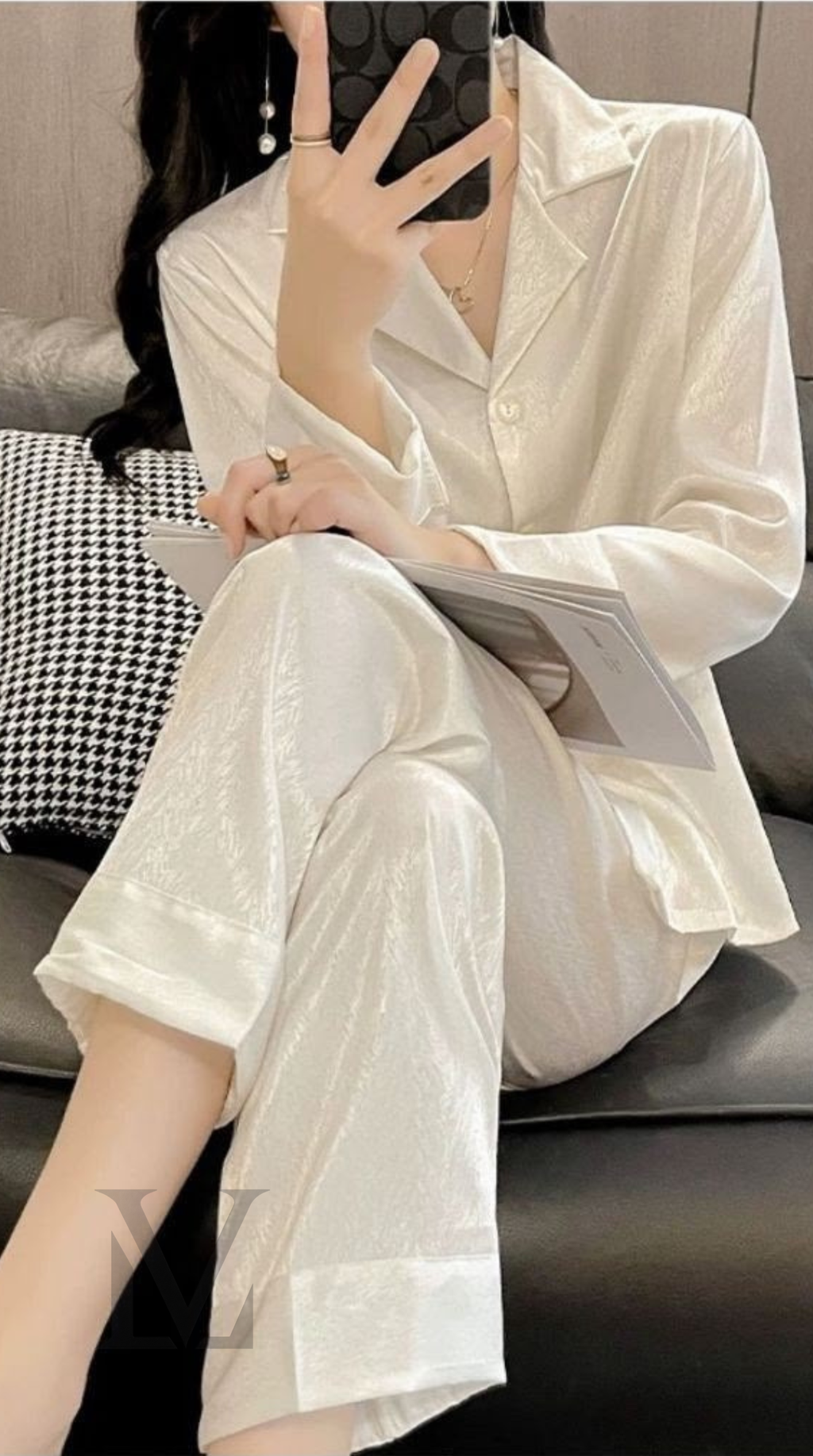 Classic Silk Jacquard Pyjama Set - Creamy White