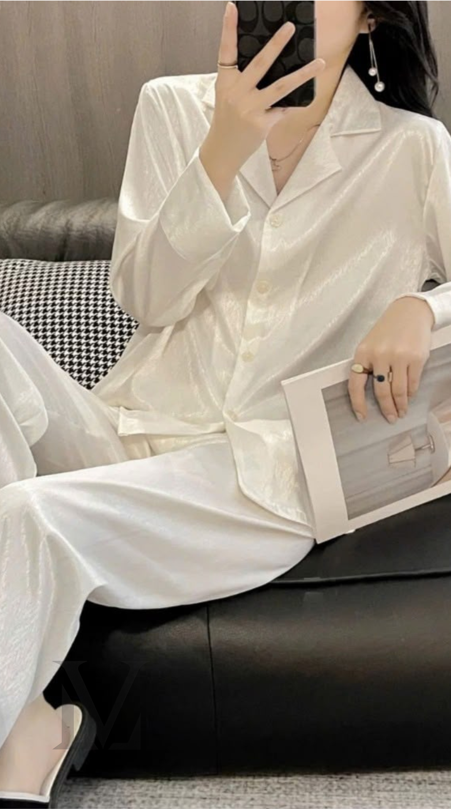 Classic Silk Jacquard Pyjama Set - Creamy White