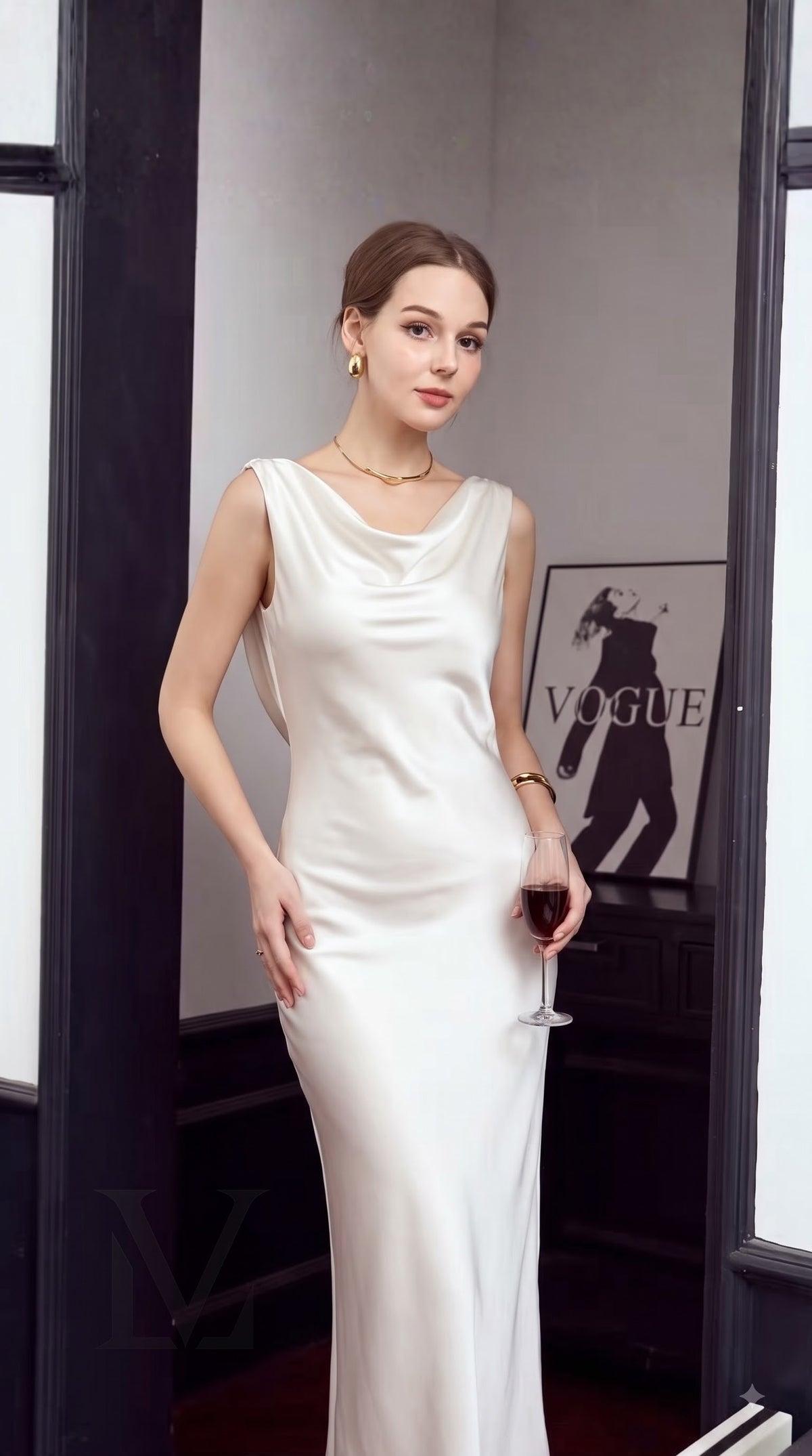 Backless Cowl-Drape Silk Maxi Dress - Creamy White