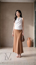 Bias-Cut Silk Maxi Skirt - Woodgrain Camel