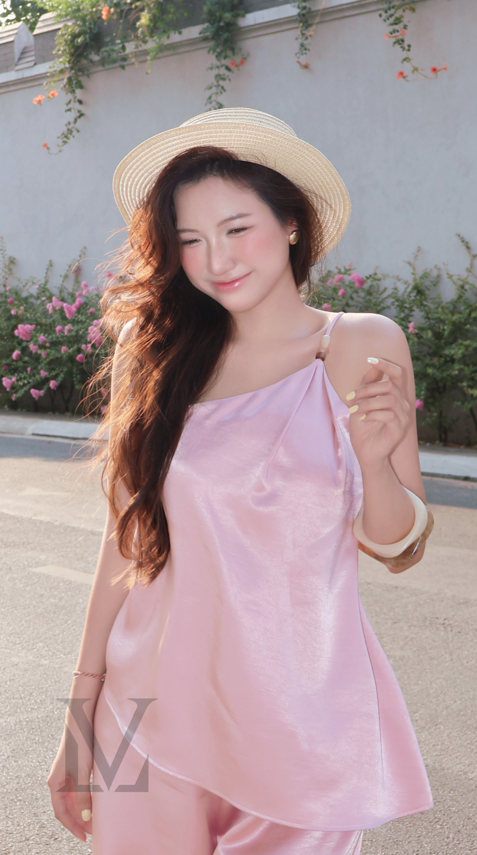 Beaded Silk Halter Top - Petal Pink