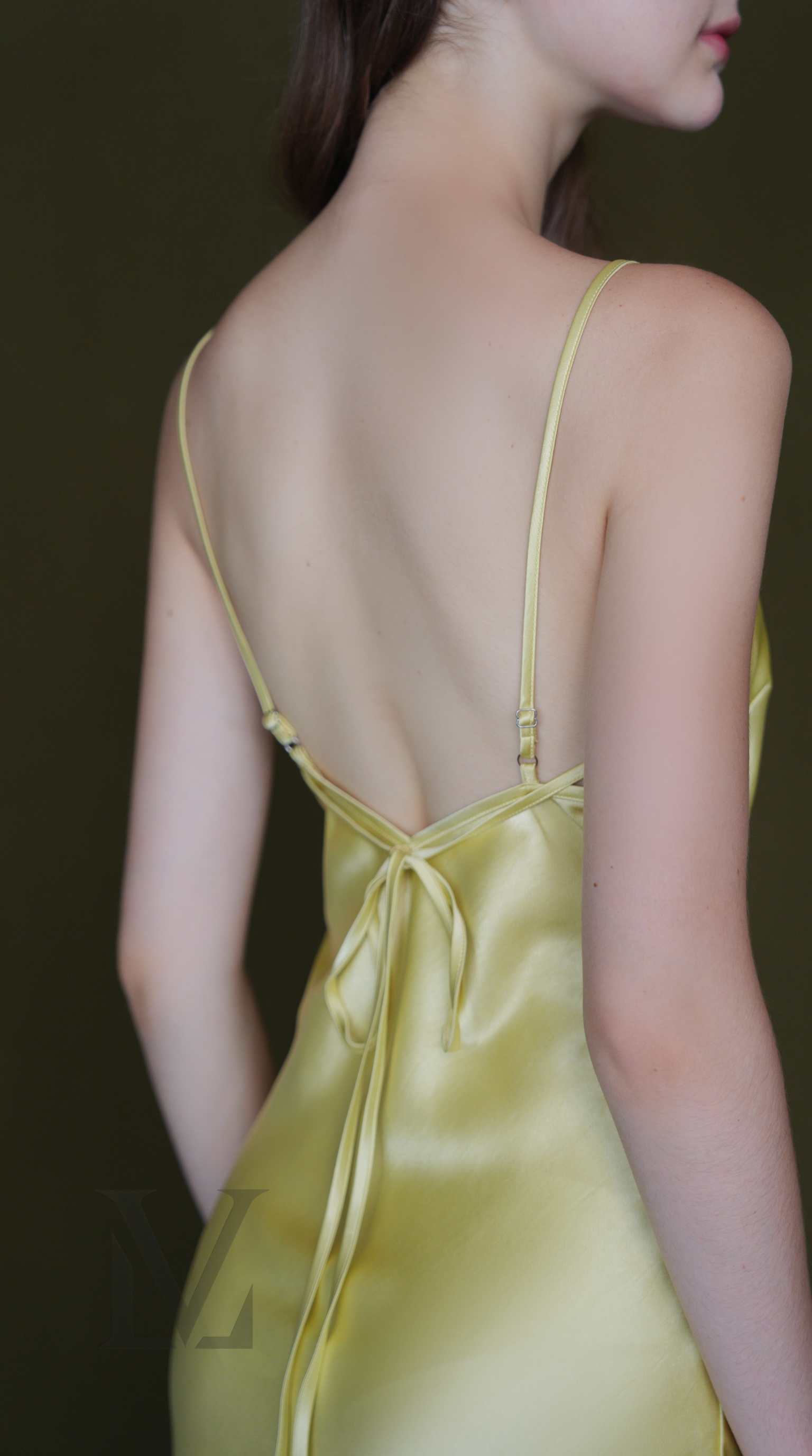 Open-Back V-Neck Silk Maxi Dress - Soft Lime