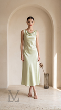 Cowl Neck Silk Midi Dress - Pistachio Green