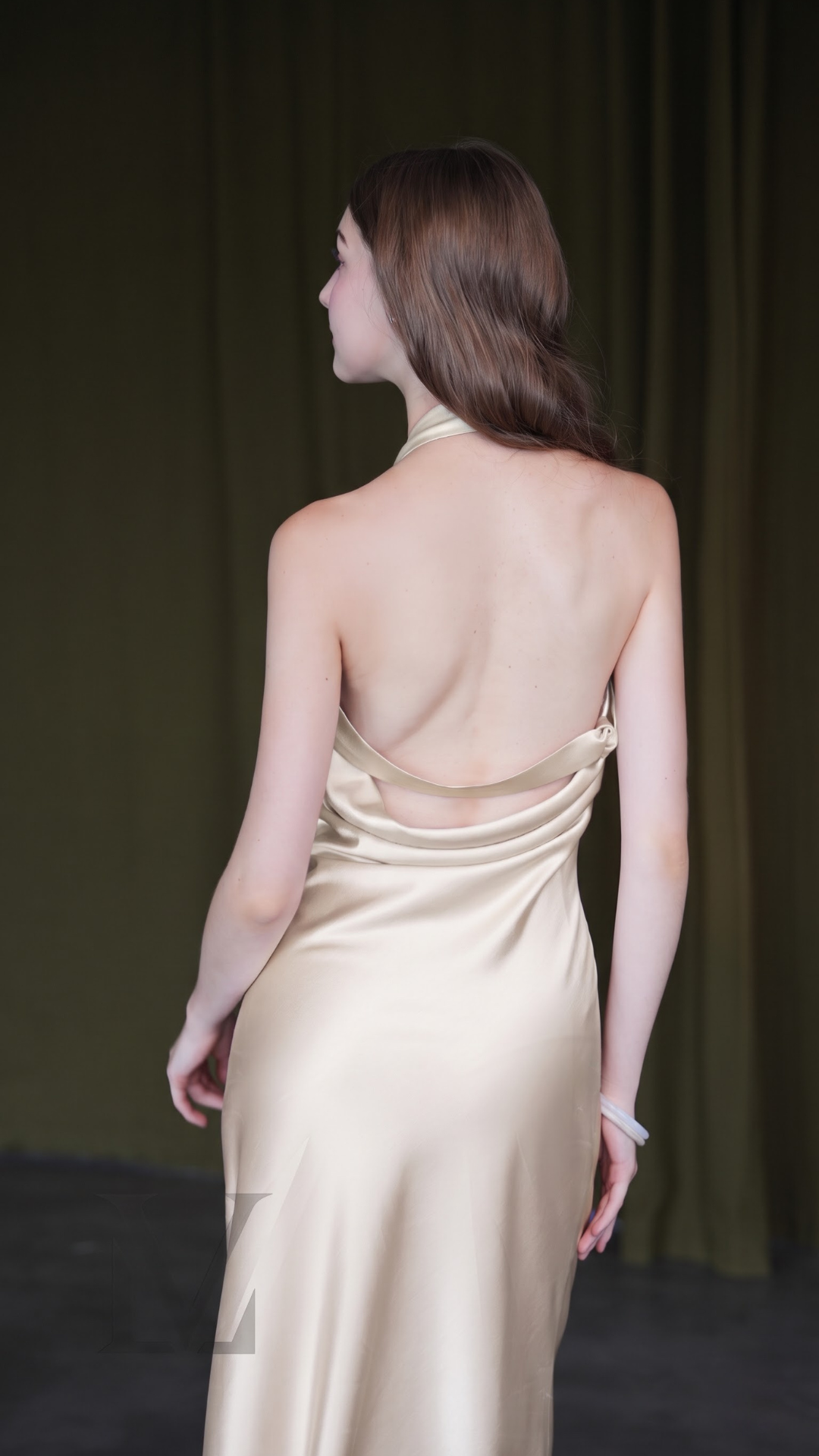 Tie-Neck Halter Satin Maxi Dress - Creamy White