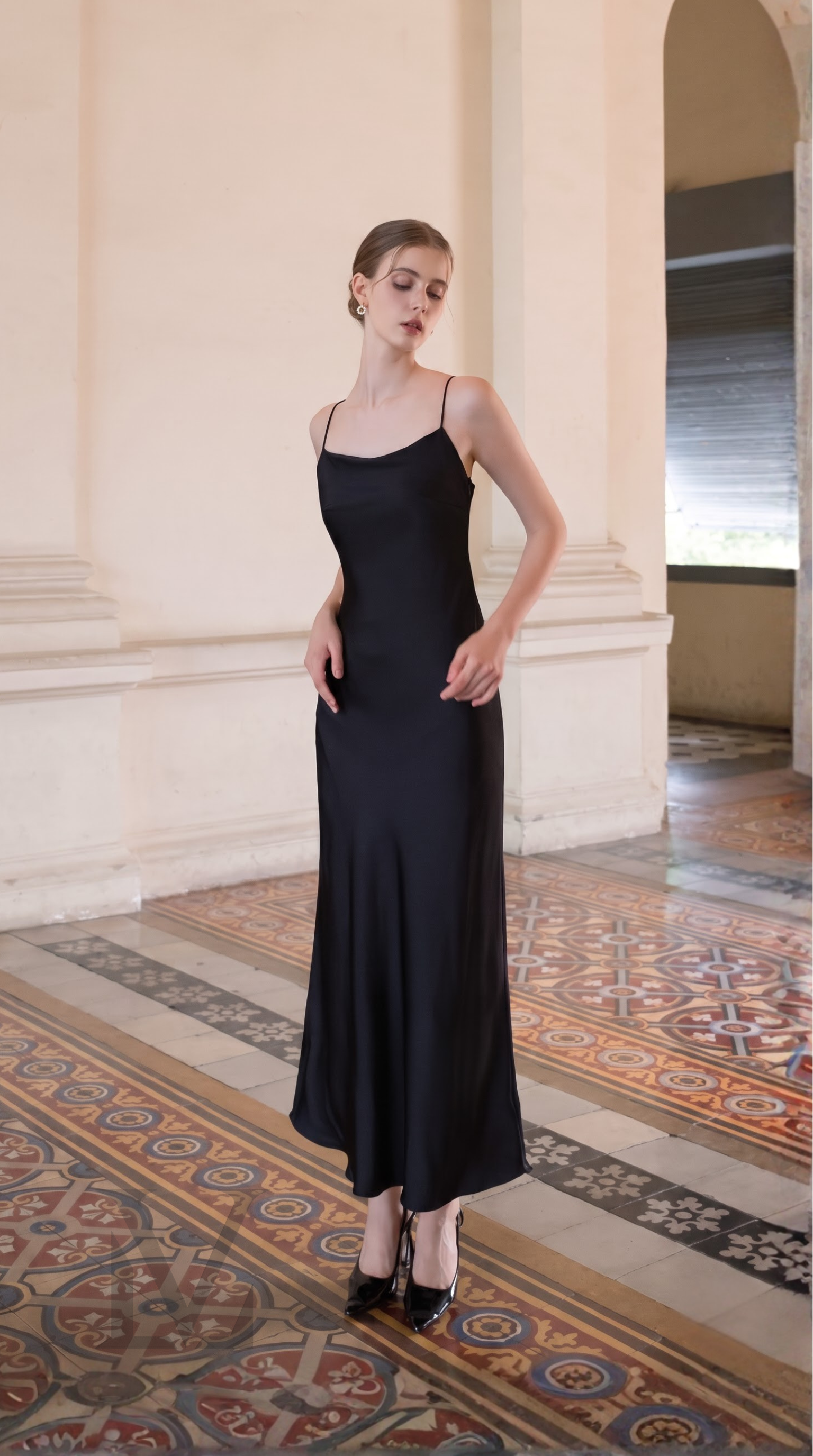 Silk Slip Maxi Dress - Midnight Black