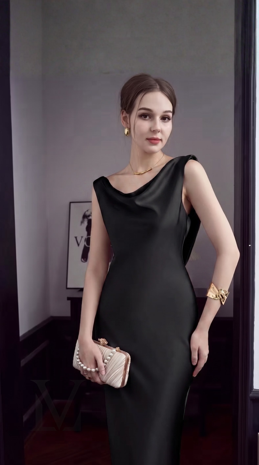 Backless Cowl-Drape Silk Maxi Dress - Midnight Black