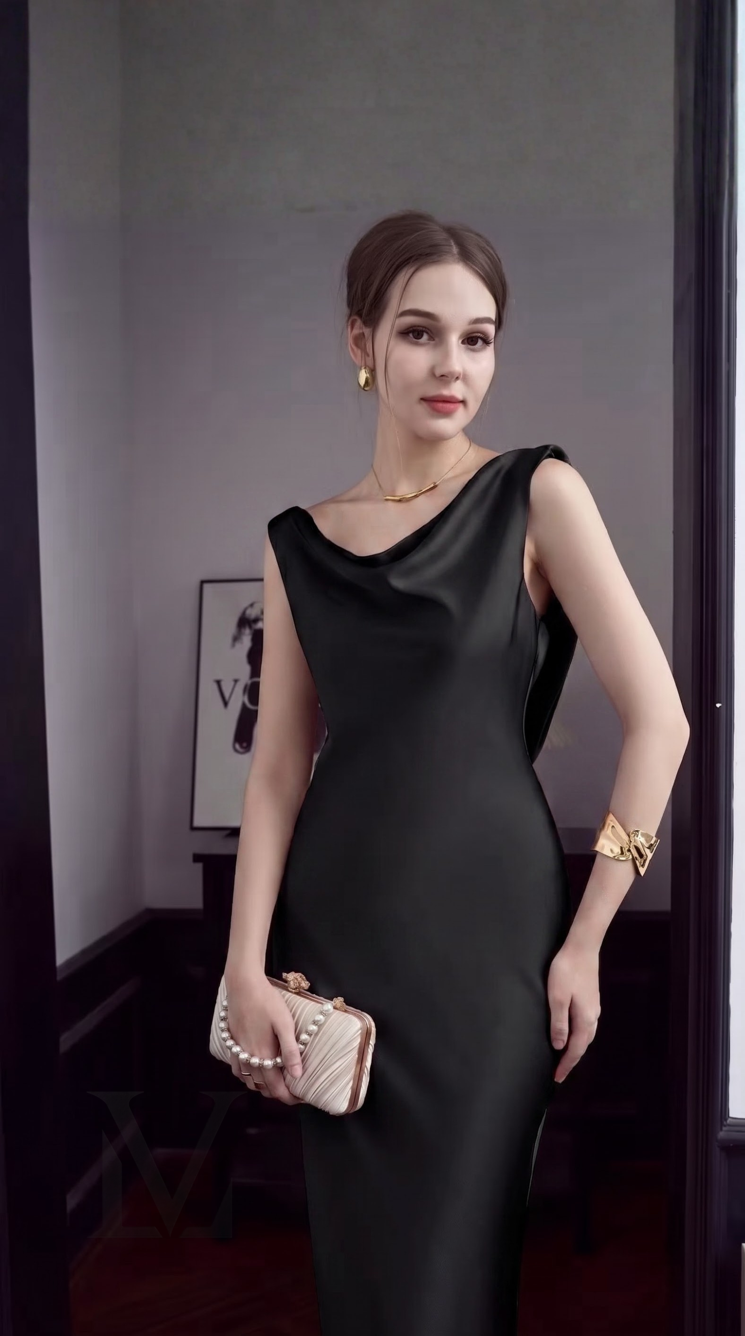 Backless Cowl-Drape Silk Maxi Dress - Midnight Black