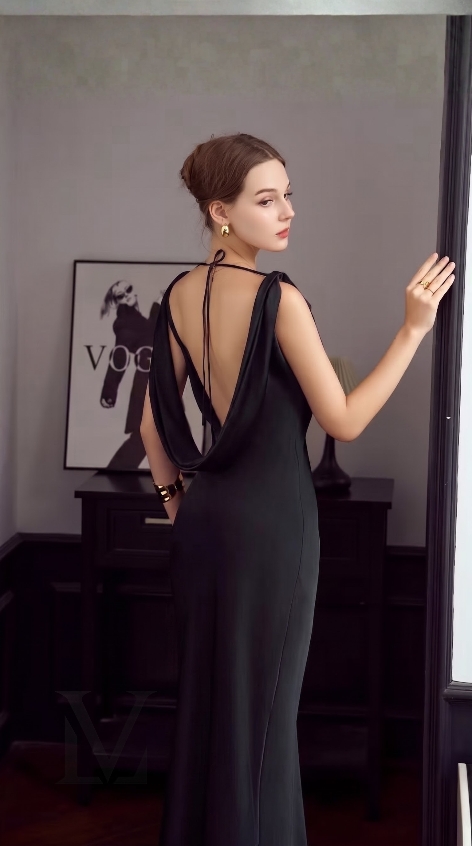 Backless Cowl-Drape Silk Maxi Dress - Midnight Black