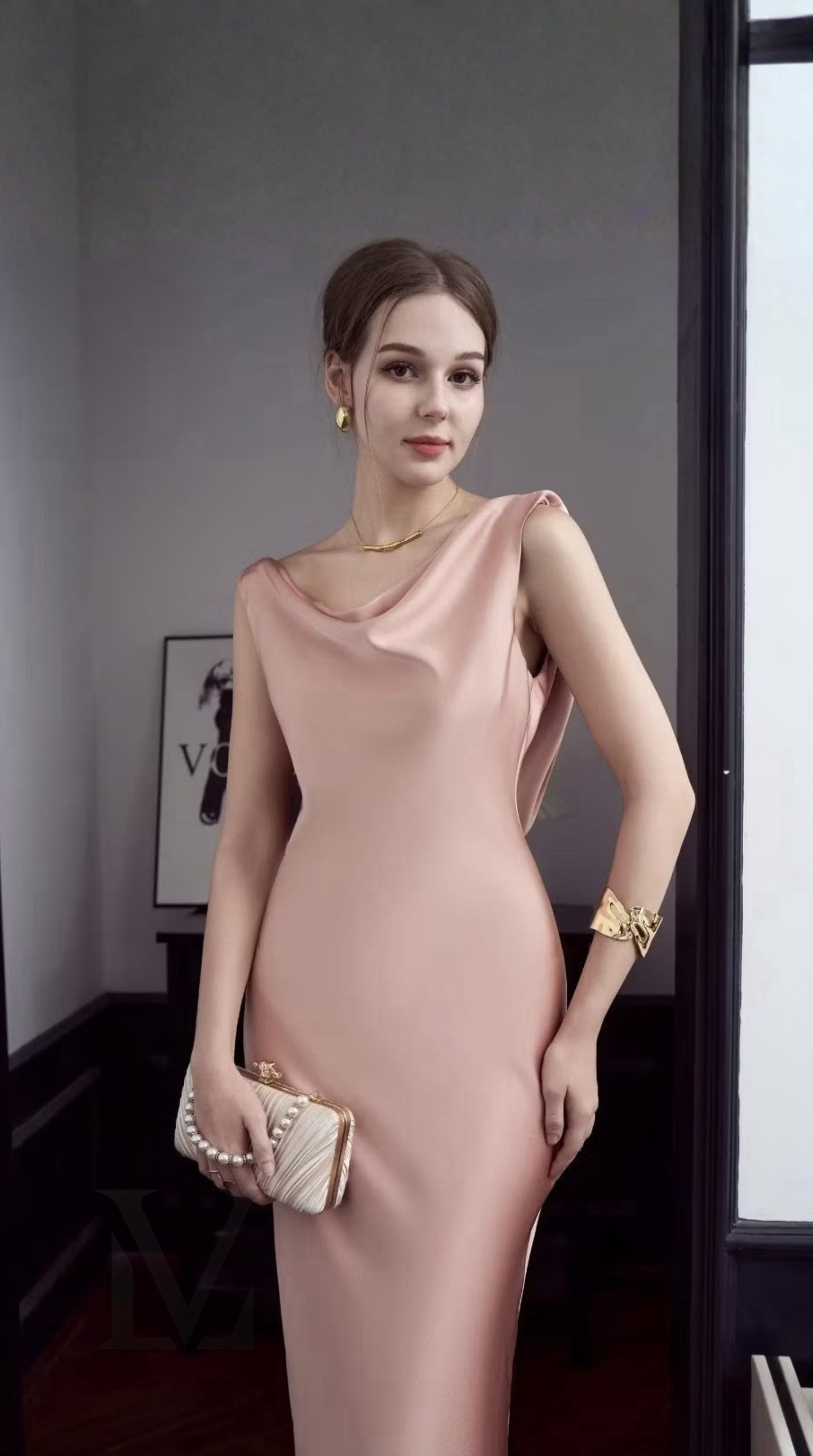 Backless Cowl-Drape Silk Maxi Dress - Blush Pink