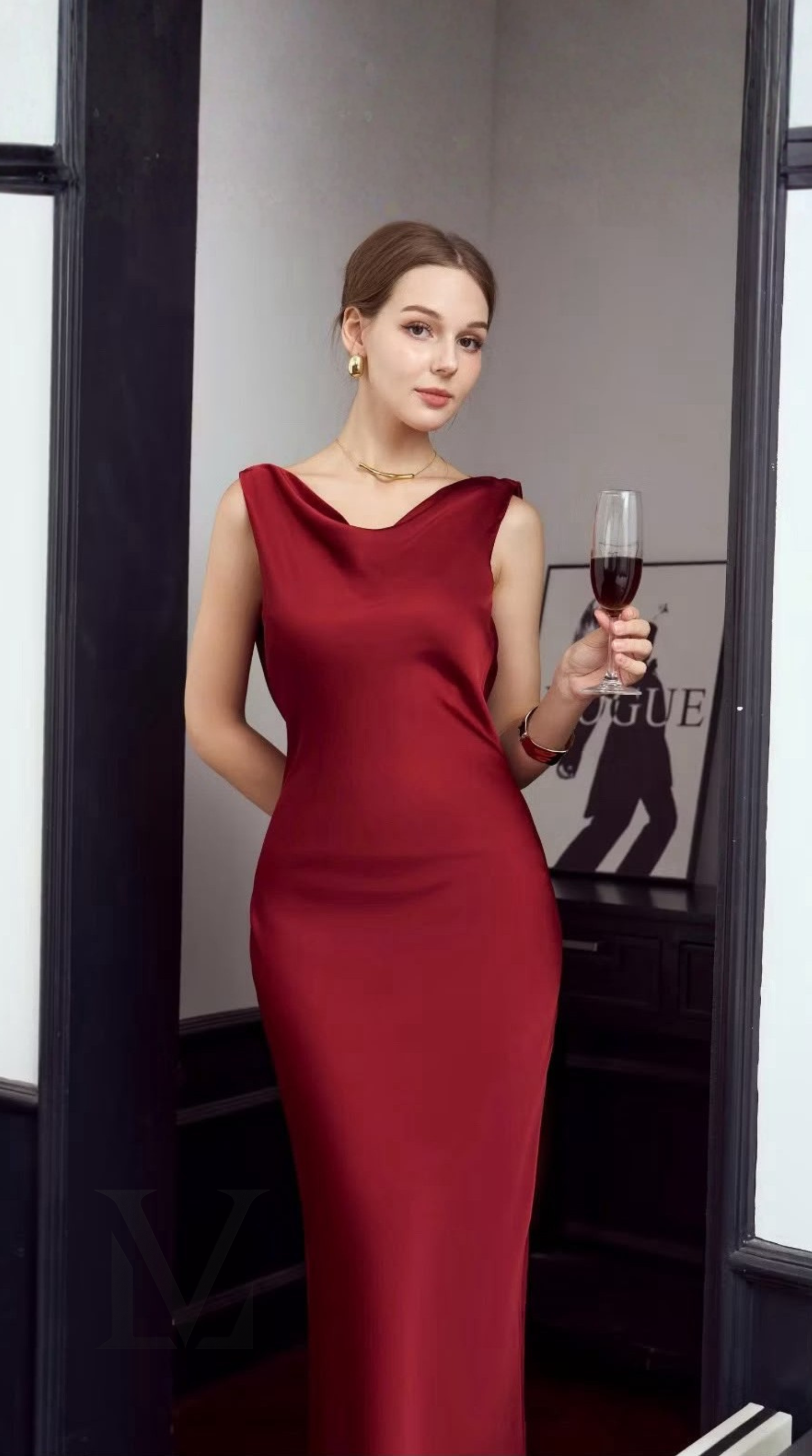 Backless Cowl-Drape Silk Maxi Dress - Crimson Red