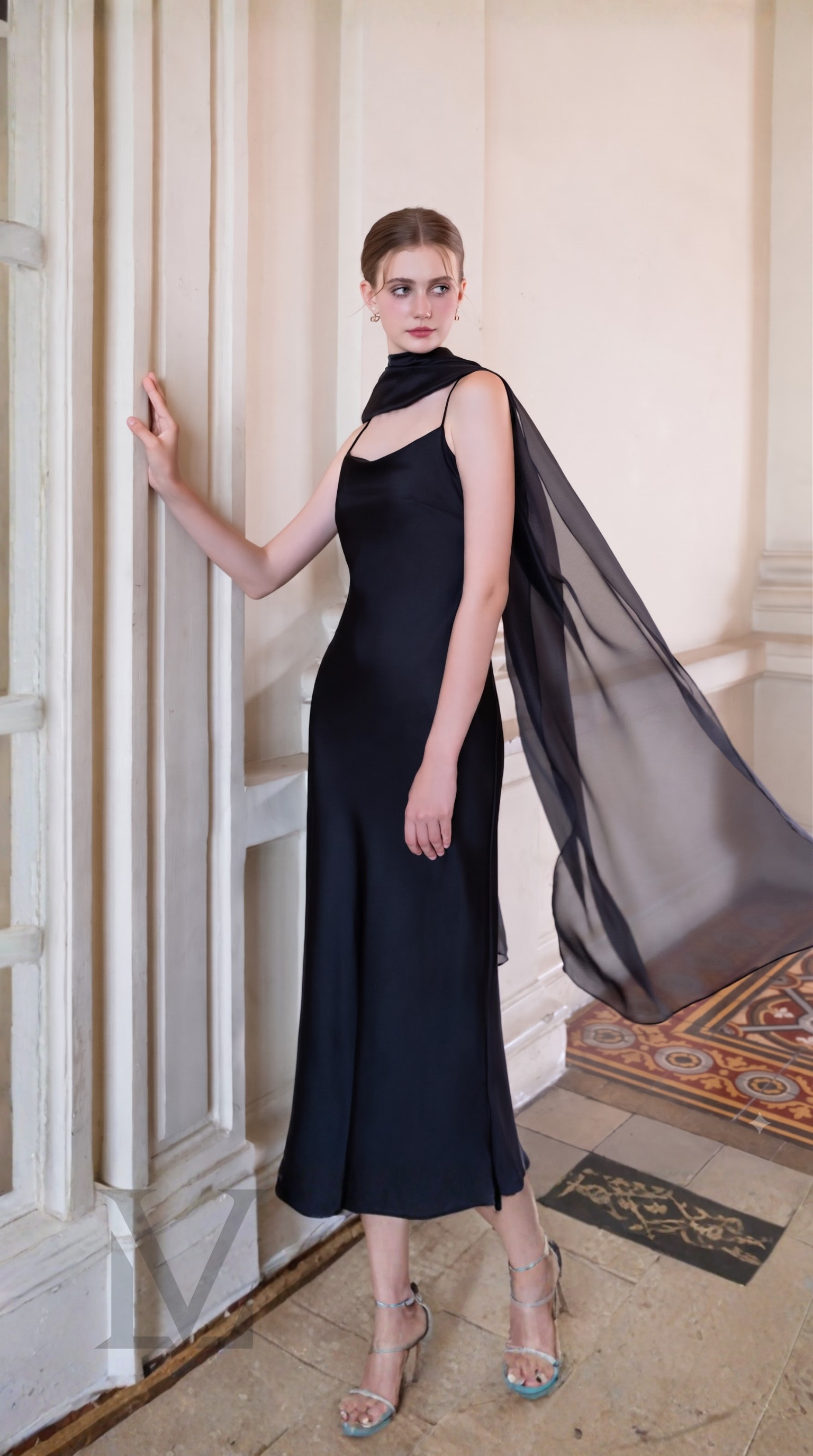 Silk Chiffon Sweeping Scarf - Midnight Black