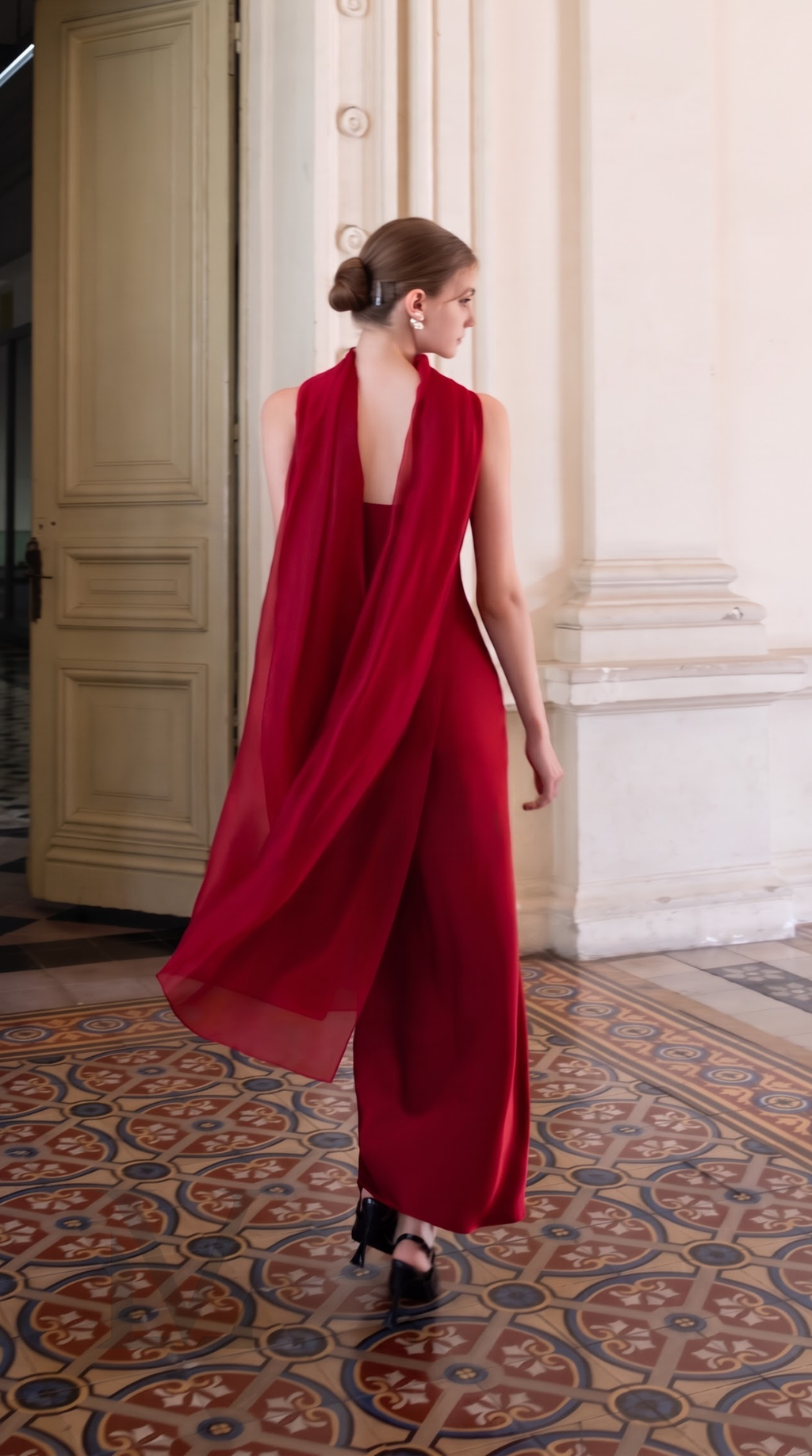 Silk Chiffon Sweeping Scarf - Crimson Red