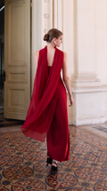 Silk Chiffon Sweeping Scarf - Crimson Red