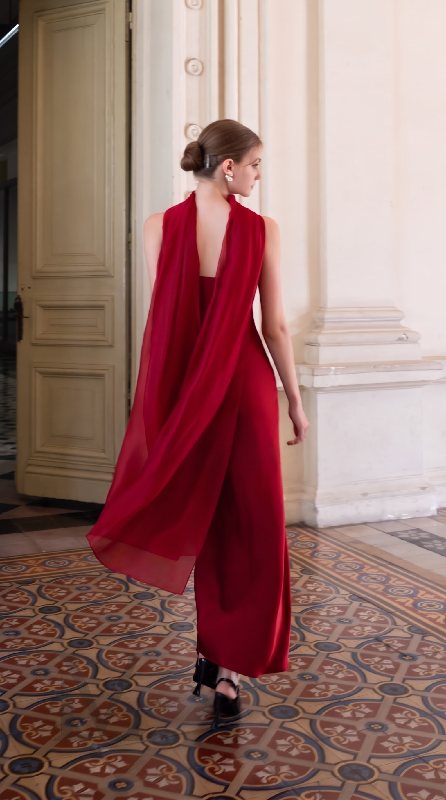 Silk Chiffon Sweeping Scarf - Crimson Red