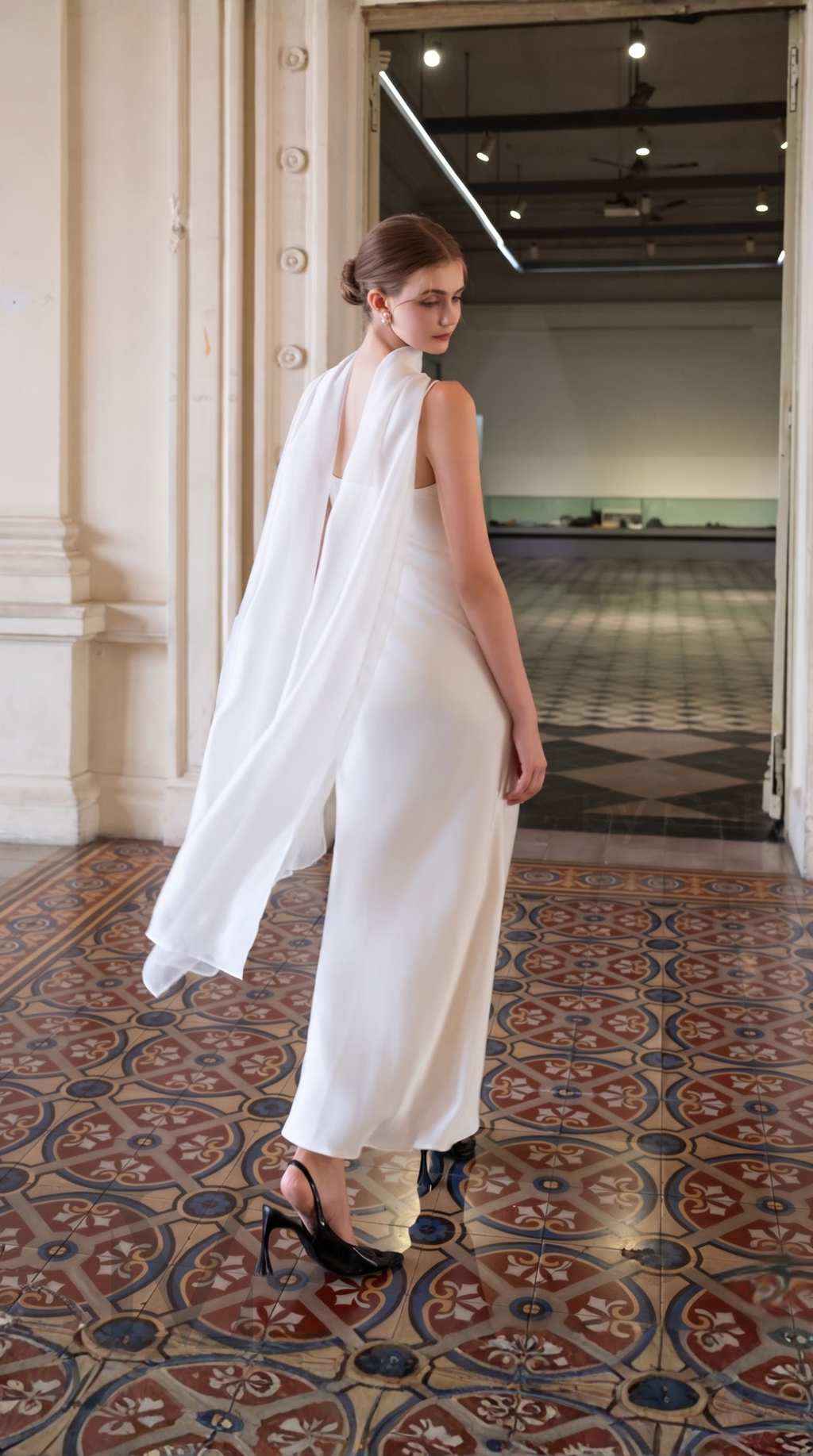 Silk Chiffon Sweeping Scarf - Creamy White
